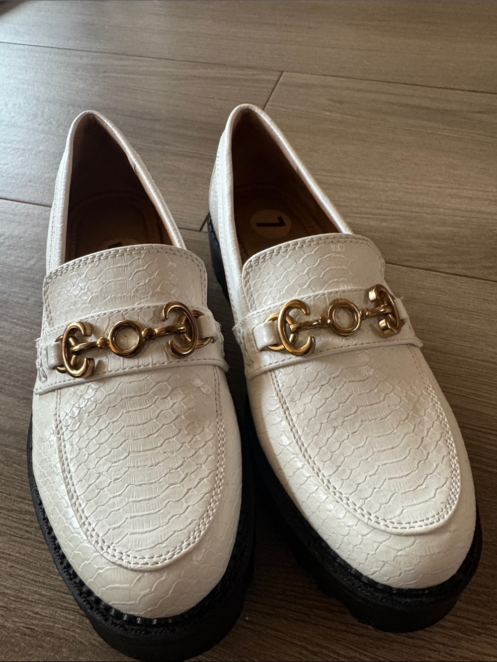 Circus by Sam Edelman White Textured Loafers with Gold Hardware
